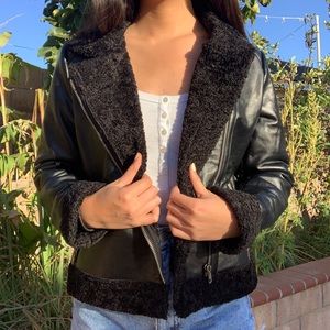GOLDIE BLACK FAUX LEATHER CROPPED JACKET